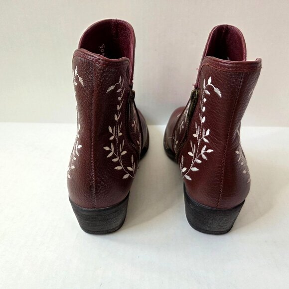 Sterling River Boots Womens 9 Burgundy Leather Embroidered Ankle Booties Western - Picture 8 of 11